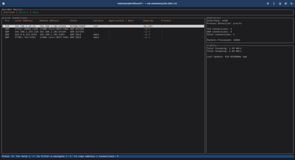 Мониторинг сети в режиме реального времени с помощью RustNet — обзор