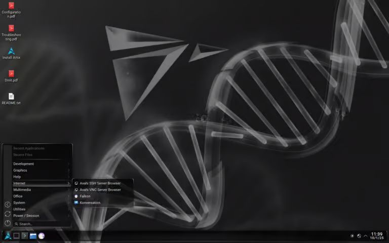 Artix Linux с рабочим столом Plasma.