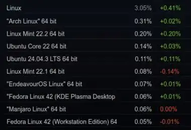 Сейчас на Linux приходится 3,05 % всех игроков в Steam.