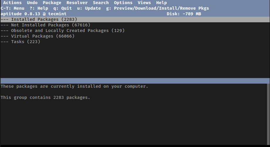 Текстовый интерфейс aptitude
