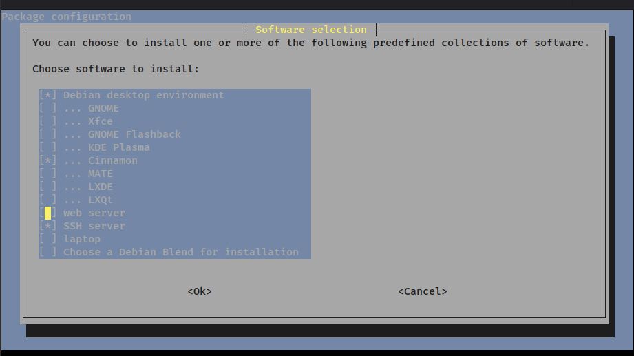 Использование интерактивного меню Tasksel