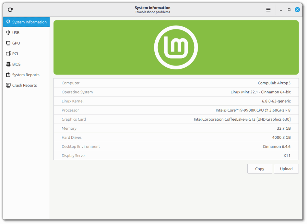 Системный информационный инструмент в Linux Mint