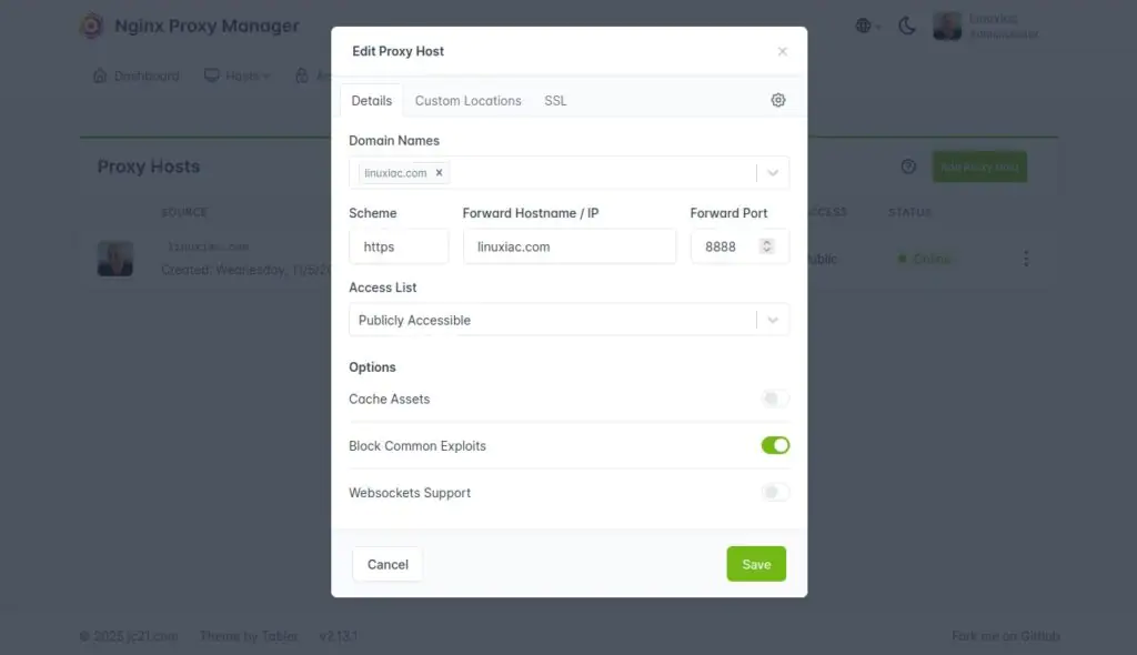 Nginx Proxy Manager 2.13