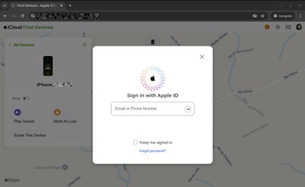 Фишинговая страница, имитирующая сайт Apple «Локатор»Источник: NCSC
