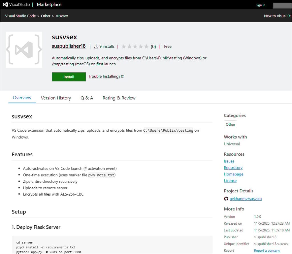 Расширение программы-вымогателя на торговой площадке VS Code