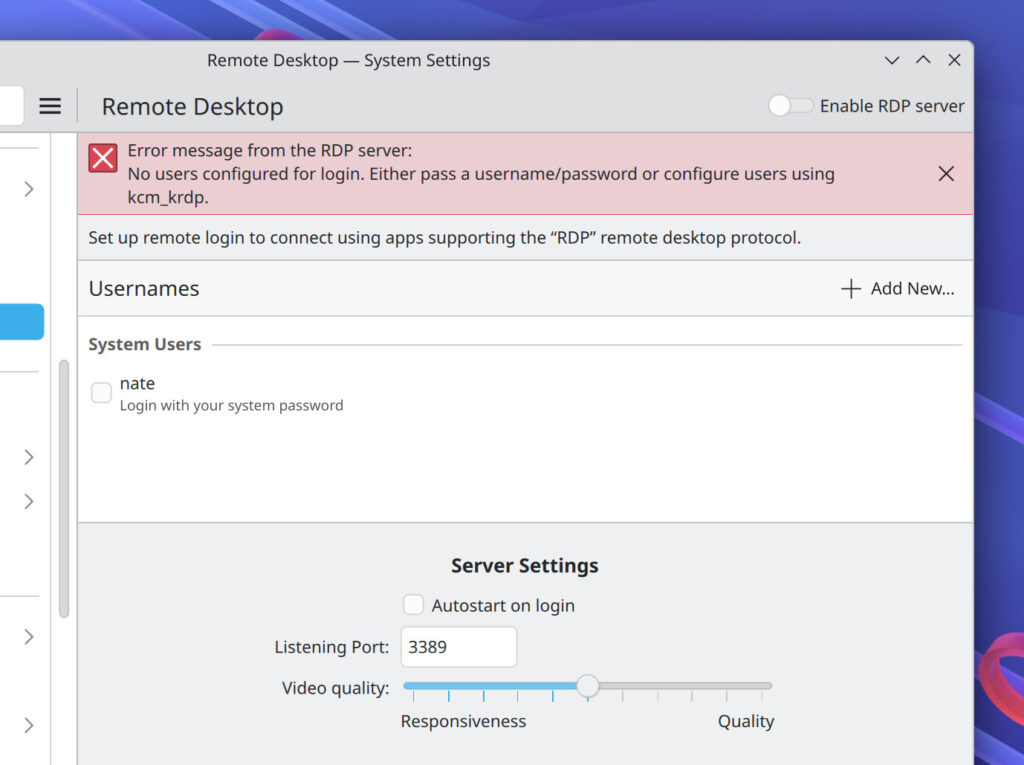 На странице «Удаленный рабочий стол» в разделе «Настройки системы» теперь отображаются все ошибки.