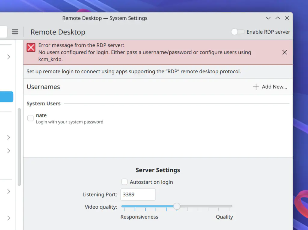 На странице «Удаленный рабочий стол» в разделе «Настройки системы» теперь отображаются все ошибки.