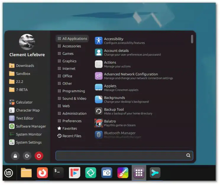 Новое переработанное меню Cinnamon.