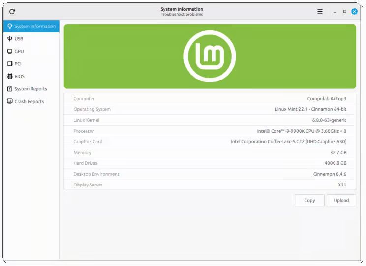Системная информация от Mint.