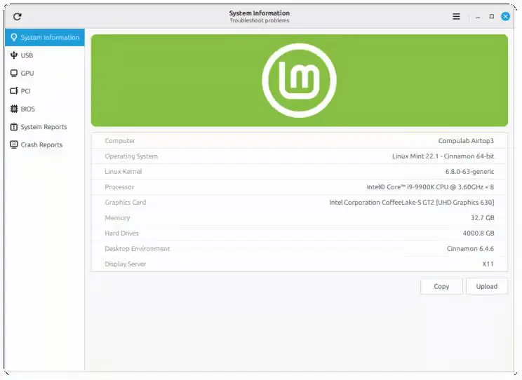 Системная информация от Mint.