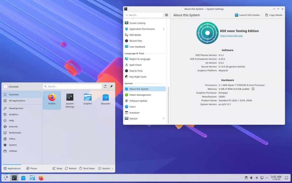 Среда рабочего стола KDE Plasma 6.5.2