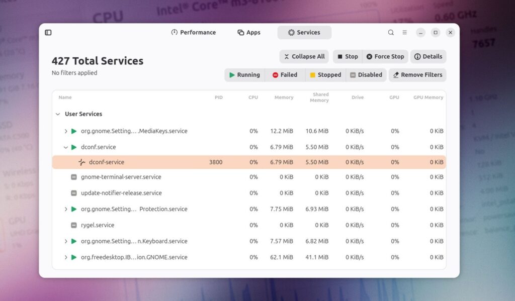 В Mission Center 1.1 улучшена страница Сервисы