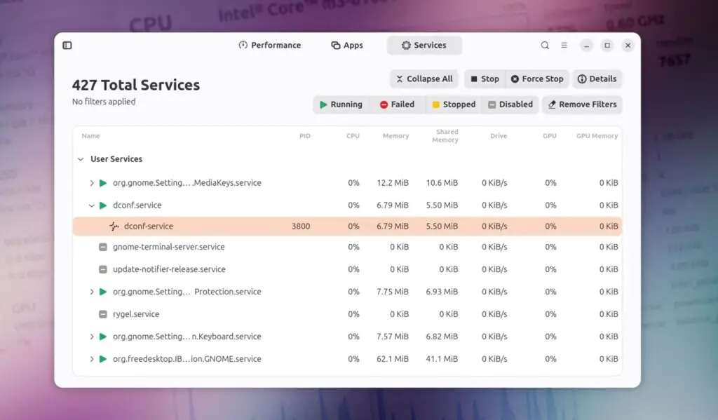 В Mission Center 1.1 улучшена страница Сервисы